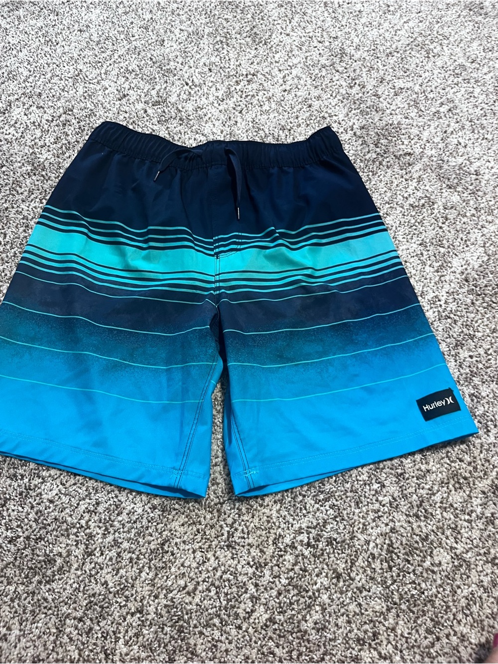Hurley Boys XL 14/16 Blue Ombre Stripe Board Shorts Swim Trunks Stretch